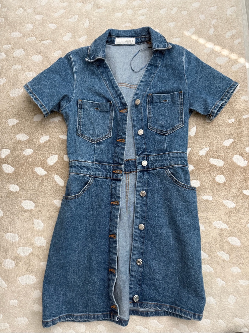 Zara Blue Short-Sleeve Denim Button-Front Dress